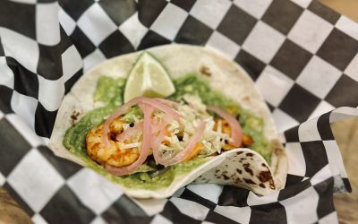 Grilled Shrimp Taco with Spring Pea Guacamole